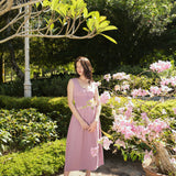 hello ronron | Dorothy Dress Mauve | Square Neck Tie-Detail Cinch-waist Maxi Jersey Knit Dress