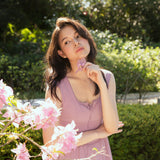 hello ronron | Dorothy Dress Mauve | Square Neck Tie-Detail Cinch-waist Maxi Jersey Knit Dress