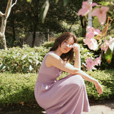 hello ronron | Dorothy Dress Mauve | Square Neck Tie-Detail Cinch-waist Maxi Jersey Knit Dress