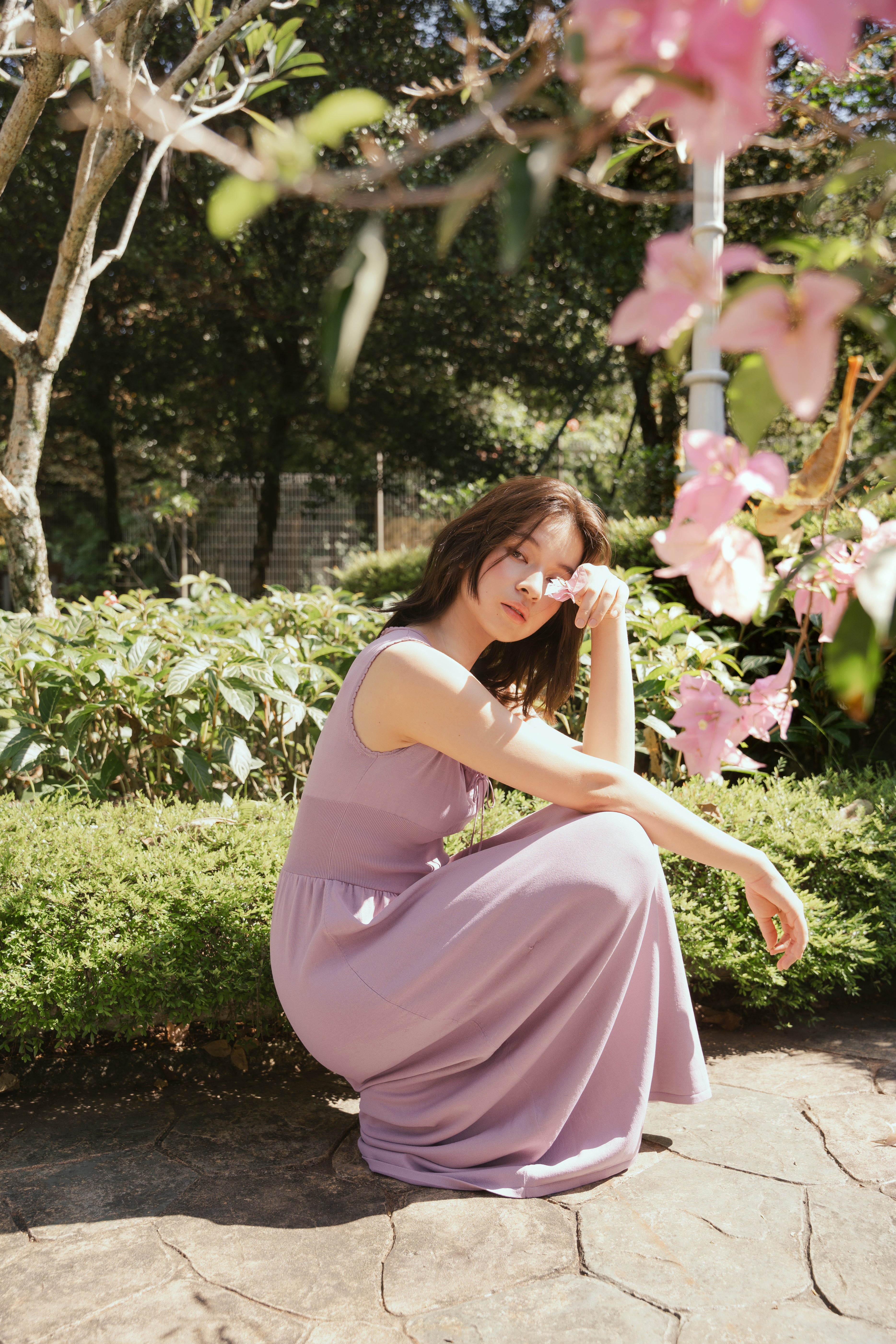 hello ronron | Dorothy Dress Mauve | Square Neck Tie-Detail Cinch-waist Maxi Jersey Knit Dress