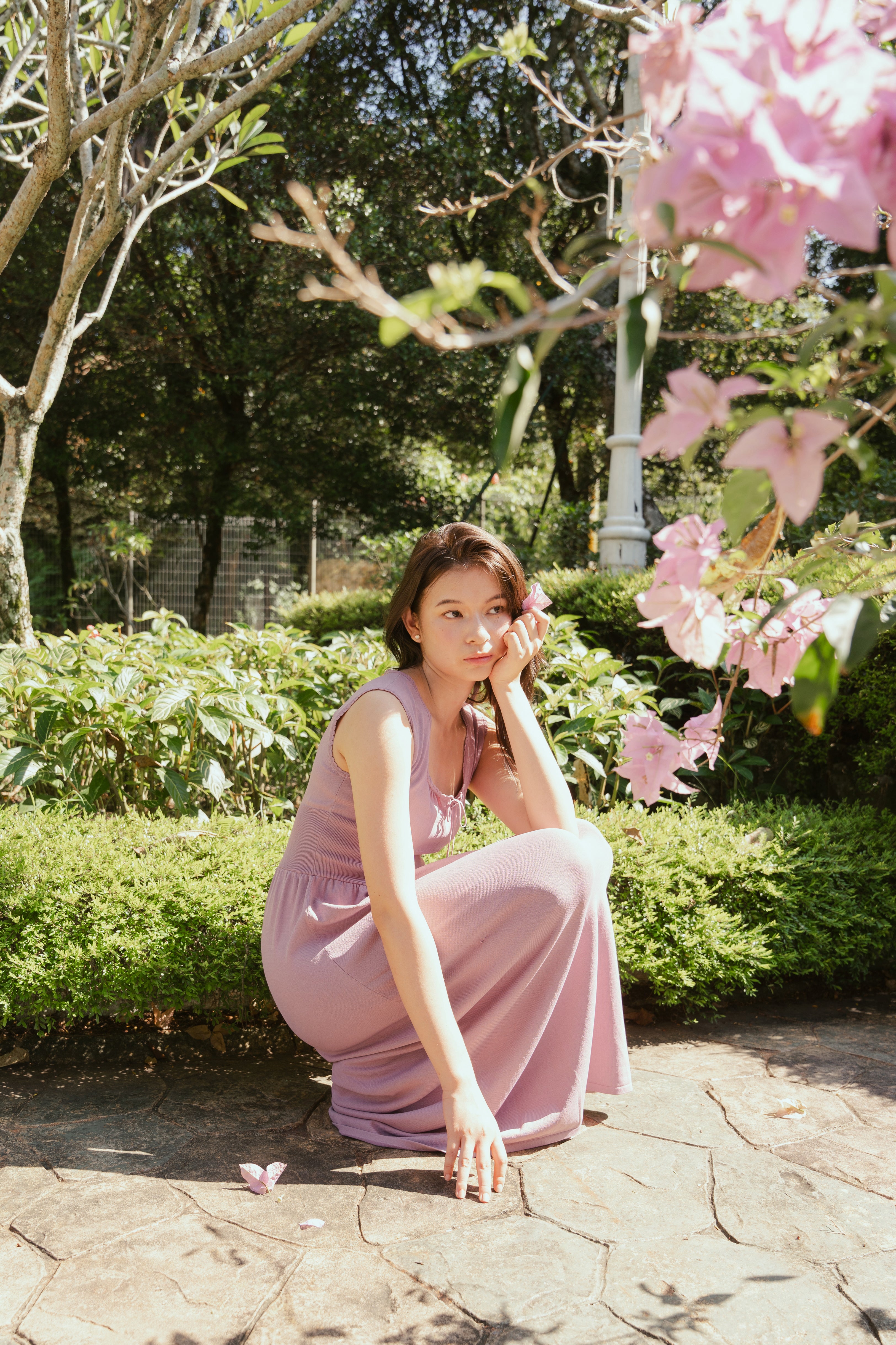 hello ronron | Dorothy Dress Mauve | Square Neck Tie-Detail Cinch-waist Maxi Jersey Knit Dress
