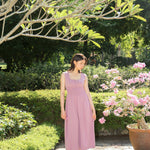 hello ronron | Dorothy Dress Mauve | Square Neck Tie-Detail Cinch-waist Maxi Jersey Knit Dress