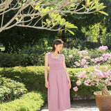 hello ronron | Dorothy Dress Mauve | Square Neck Tie-Detail Cinch-waist Maxi Jersey Knit Dress