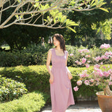 hello ronron | Dorothy Dress Mauve | Square Neck Tie-Detail Cinch-waist Maxi Jersey Knit Dress
