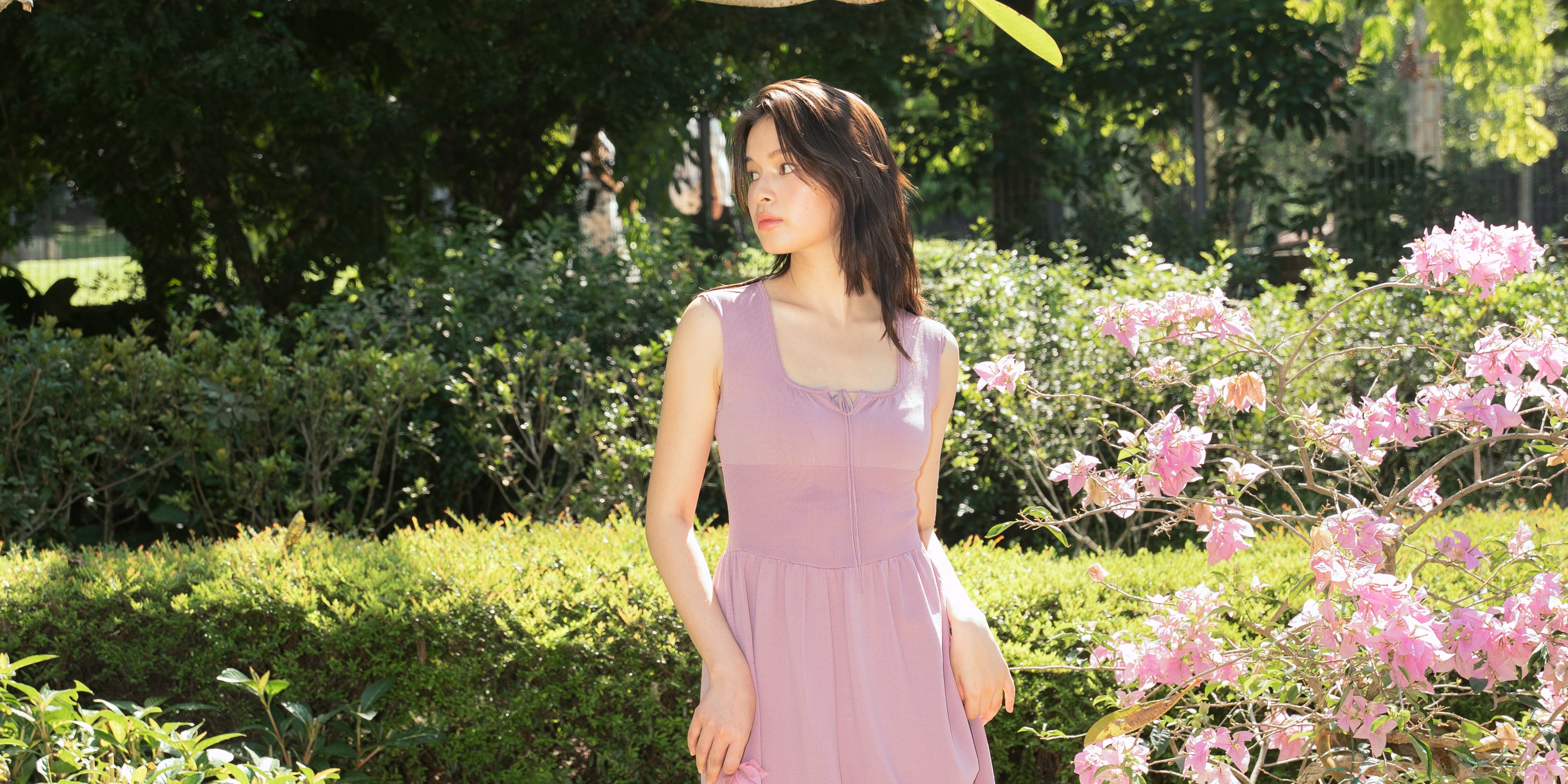 hello ronron | Dorothy Dress Mauve | Square Neck Tie-Detail Cinch-waist Maxi Jersey Knit Dress