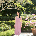 hello ronron | Dorothy Dress Mauve | Square Neck Tie-Detail Cinch-waist Maxi Jersey Knit Dress