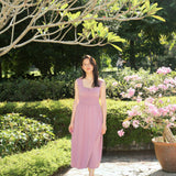 hello ronron | Dorothy Dress Mauve | Square Neck Tie-Detail Cinch-waist Maxi Jersey Knit Dress