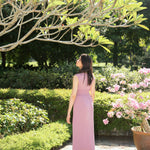 hello ronron | Dorothy Dress Mauve | Square Neck Tie-Detail Cinch-waist Maxi Jersey Knit Dress