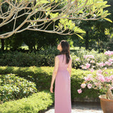 hello ronron | Dorothy Dress Mauve | Square Neck Tie-Detail Cinch-waist Maxi Jersey Knit Dress