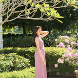 hello ronron | Dorothy Dress Mauve | Square Neck Tie-Detail Cinch-waist Maxi Jersey Knit Dress