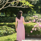 hello ronron | Dorothy Dress Mauve | Square Neck Tie-Detail Cinch-waist Maxi Jersey Knit Dress
