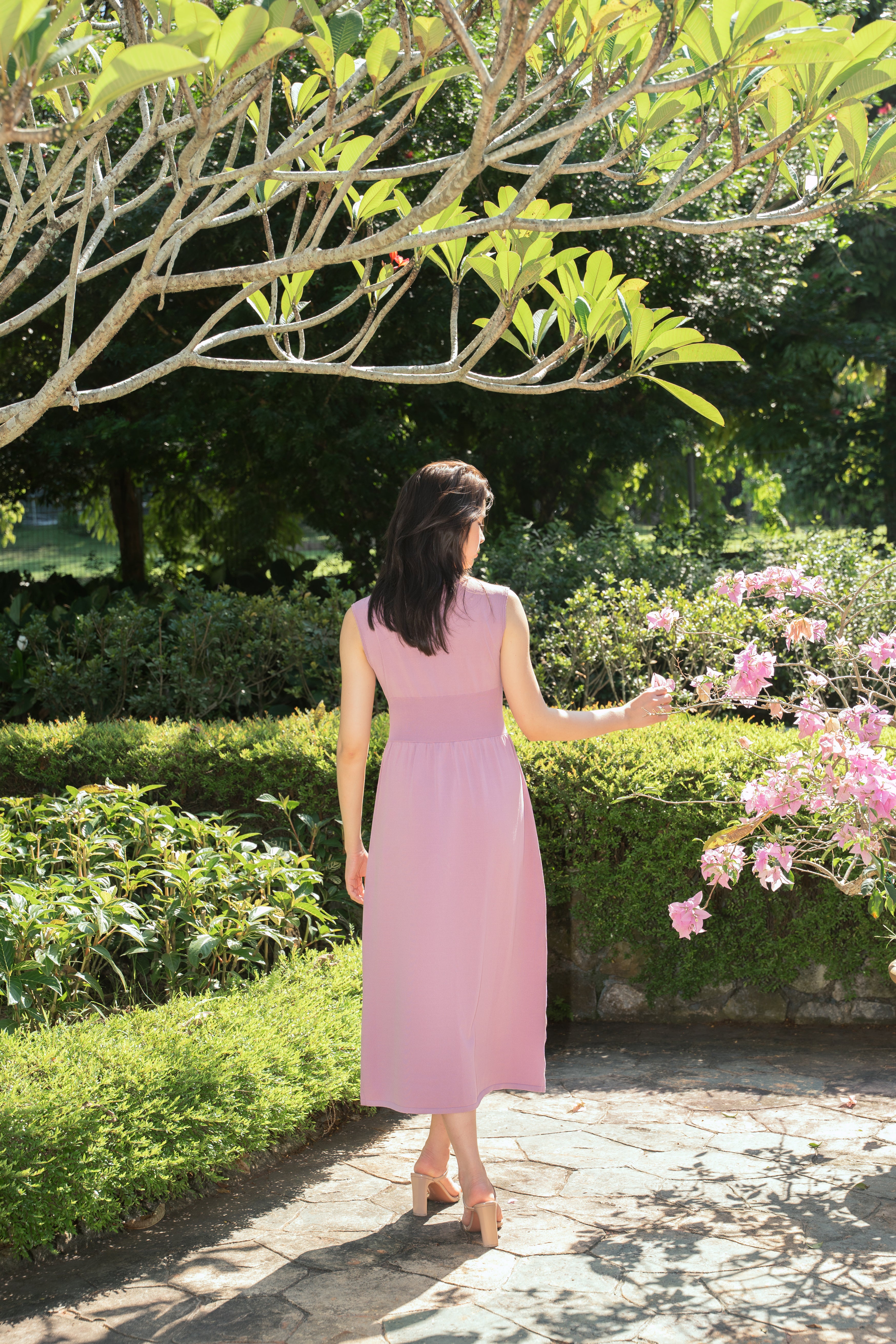 hello ronron | Dorothy Dress Mauve | Square Neck Tie-Detail Cinch-waist Maxi Jersey Knit Dress