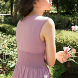 hello ronron | Dorothy Dress Mauve | Square Neck Tie-Detail Cinch-waist Maxi Jersey Knit Dress