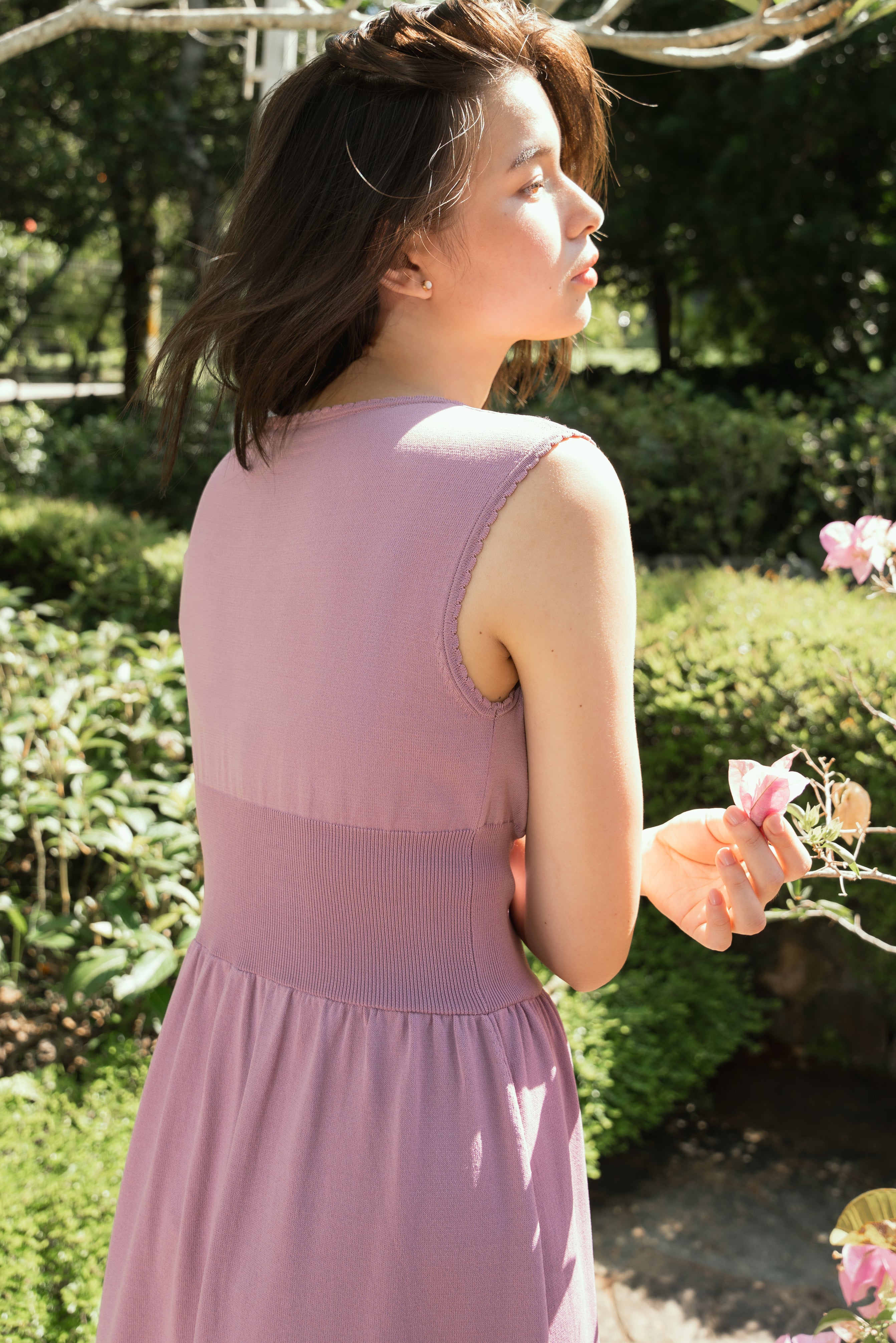 hello ronron | Dorothy Dress Mauve | Square Neck Tie-Detail Cinch-waist Maxi Jersey Knit Dress