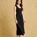 hello ronron | Dorothy Dress Blueberry | Square Neck Tie-Detail Cinch-waist Maxi Jersey Knit Dress