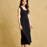 hello ronron | Dorothy Dress Blueberry | Square Neck Tie-Detail Cinch-waist Maxi Jersey Knit Dress