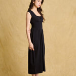 hello ronron | Dorothy Dress Blueberry | Square Neck Tie-Detail Cinch-waist Maxi Jersey Knit Dress