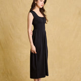 hello ronron | Dorothy Dress Blueberry | Square Neck Tie-Detail Cinch-waist Maxi Jersey Knit Dress