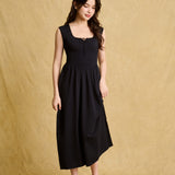 hello ronron | Dorothy Dress Blueberry | Square Neck Tie-Detail Cinch-waist Maxi Jersey Knit Dress