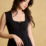 hello ronron | Dorothy Dress Blueberry | Square Neck Tie-Detail Cinch-waist Maxi Jersey Knit Dress