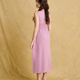 hello ronron | Dorothy Dress Mauve | Square Neck Tie-Detail Cinch-waist Maxi Jersey Knit Dress