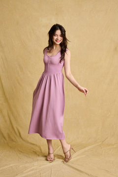 hello ronron | Dorothy Dress Mauve | Square Neck Tie-Detail Cinch-waist Maxi Jersey Knit Dress