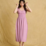 hello ronron | Dorothy Dress Mauve | Square Neck Tie-Detail Cinch-waist Maxi Jersey Knit Dress