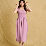 hello ronron | Dorothy Dress Mauve | Square Neck Tie-Detail Cinch-waist Maxi Jersey Knit Dress