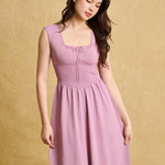 hello ronron | Dorothy Dress Mauve | Square Neck Tie-Detail Cinch-waist Maxi Jersey Knit Dress