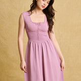 hello ronron | Dorothy Dress Mauve | Square Neck Tie-Detail Cinch-waist Maxi Jersey Knit Dress