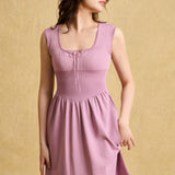 hello ronron | Dorothy Dress Mauve | Square Neck Tie-Detail Cinch-waist Maxi Jersey Knit Dress