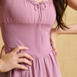 hello ronron | Dorothy Dress Mauve | Square Neck Tie-Detail Cinch-waist Maxi Jersey Knit Dress