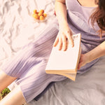 hello ronron | Gabrielle Dress Lilac DR036LILA | V-Neck Bustier Back tie Frill Sleeve Midi Mermaid Pointelle Knit Dress