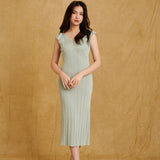hello ronron Gabrielle Dress Mint | V-neck frill sleeve bustier pointelle mint green knit maxi mermaid dress