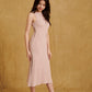 hello ronron Monica Dress Powder Pink | Boat neck lace-up pointelle knit maxi dress