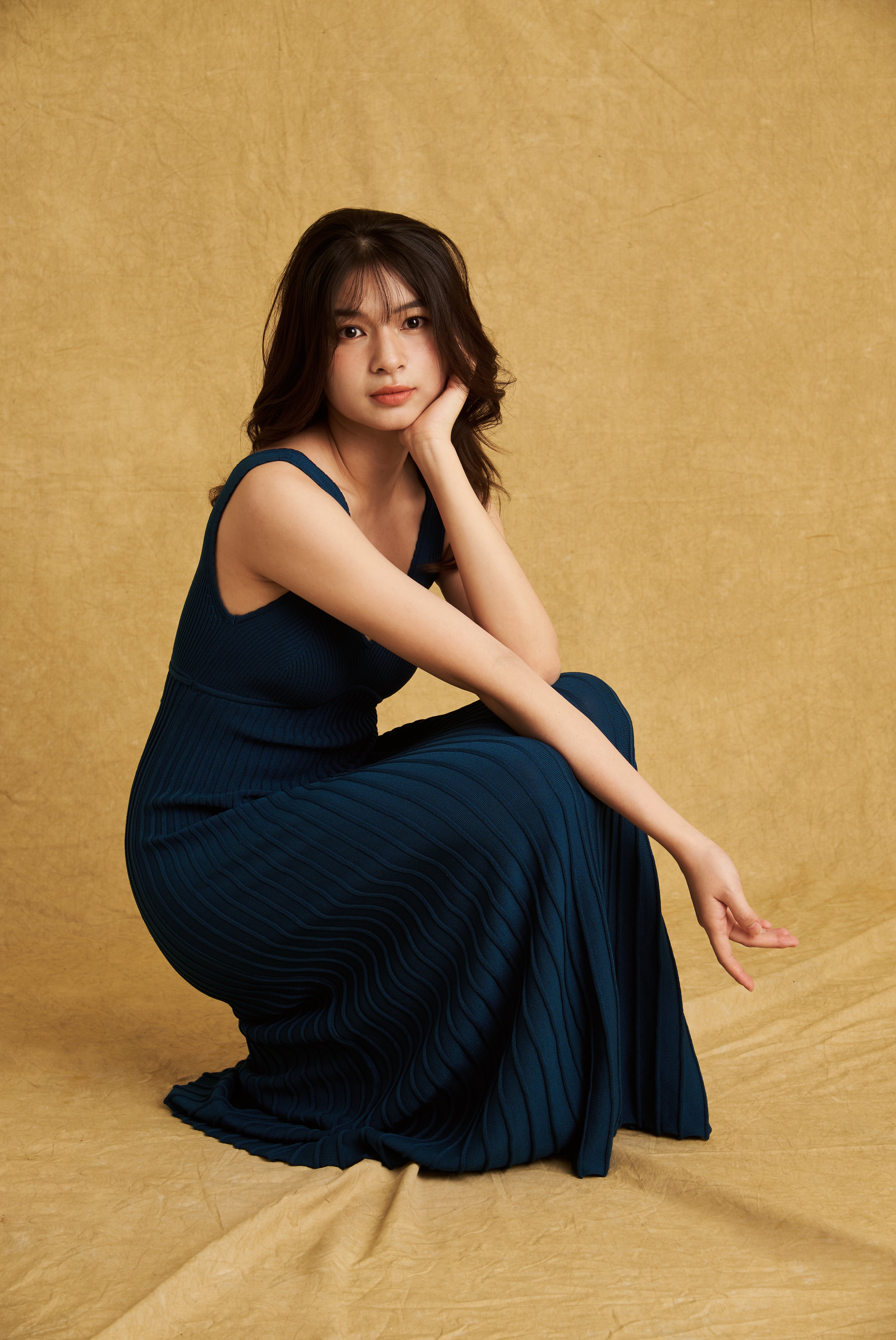 Helena Dress Teal | V-Neck Bustier Pleated Knit Maxi A-Line Dress hello ronron Helena Dress Teal | V-Neck Bustier Pleated Knit Maxi A-Line Dress hello ronron