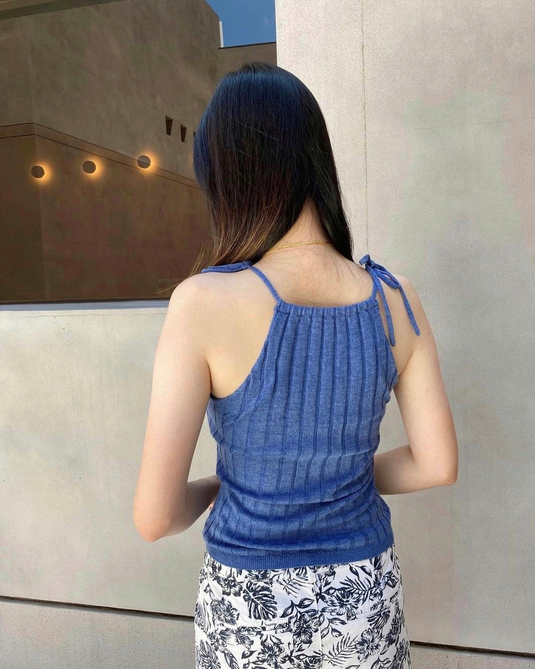 hello ronron | Rosa Top Lavender | Tie-detailed ribbed knit halter top TP002-LVD