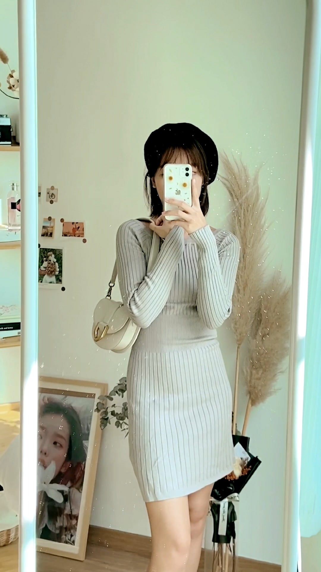 hello ronron | Camille Dress Black | Off-shoulder ribbed knit mini dress