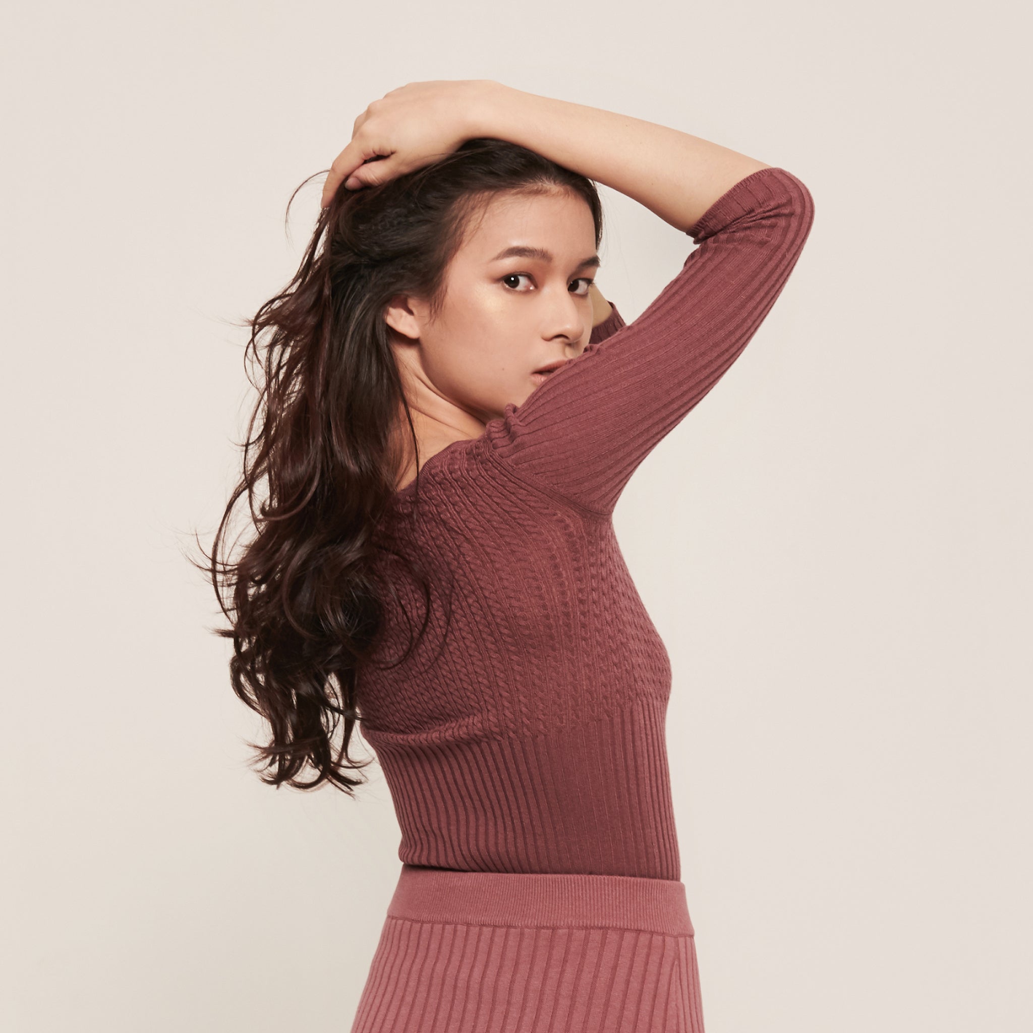 hello ronron | Agnes Top | Scoop neck cable ribbed knit top