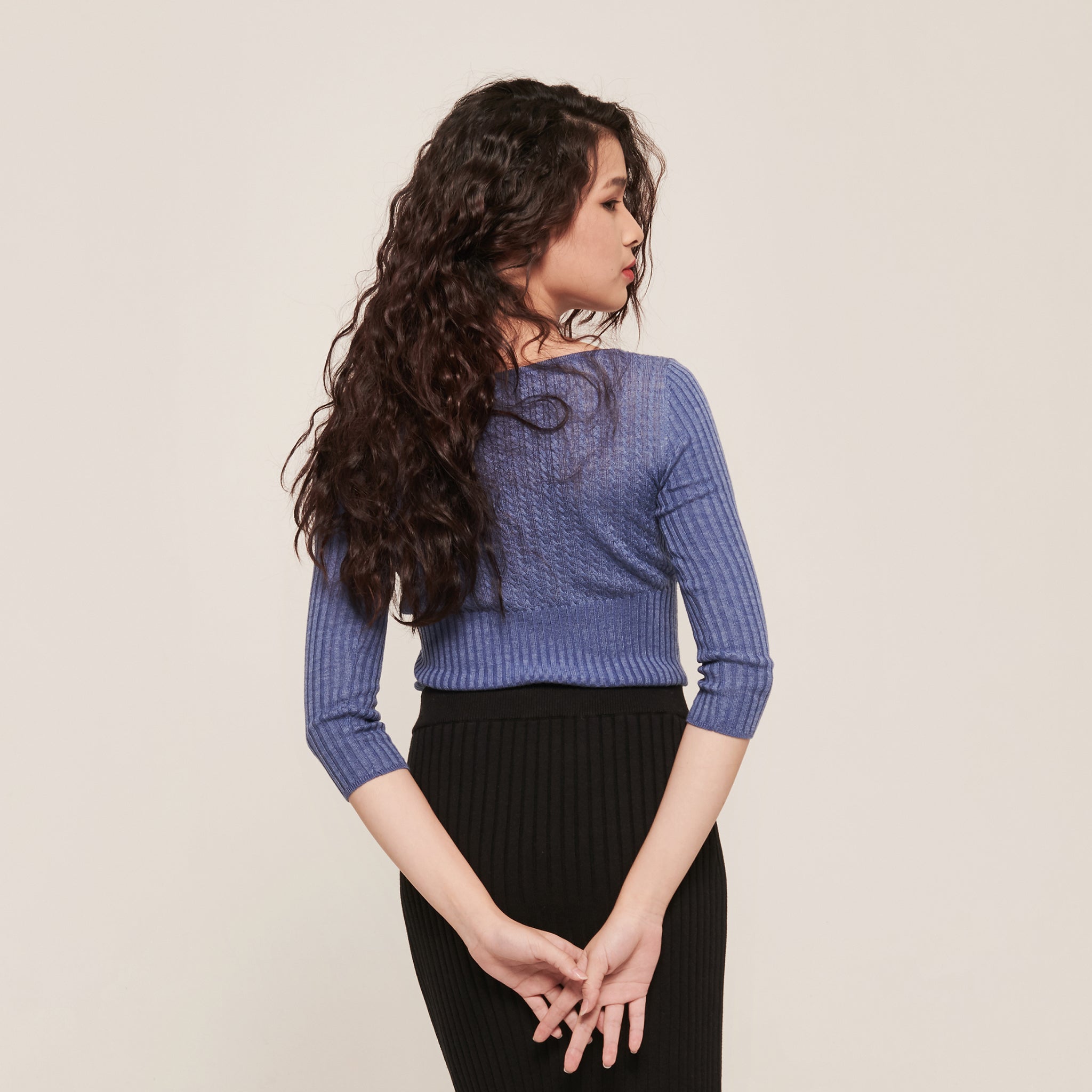 hello ronron | Agnes Top Lavender | Scoop neck cable ribbed knit top