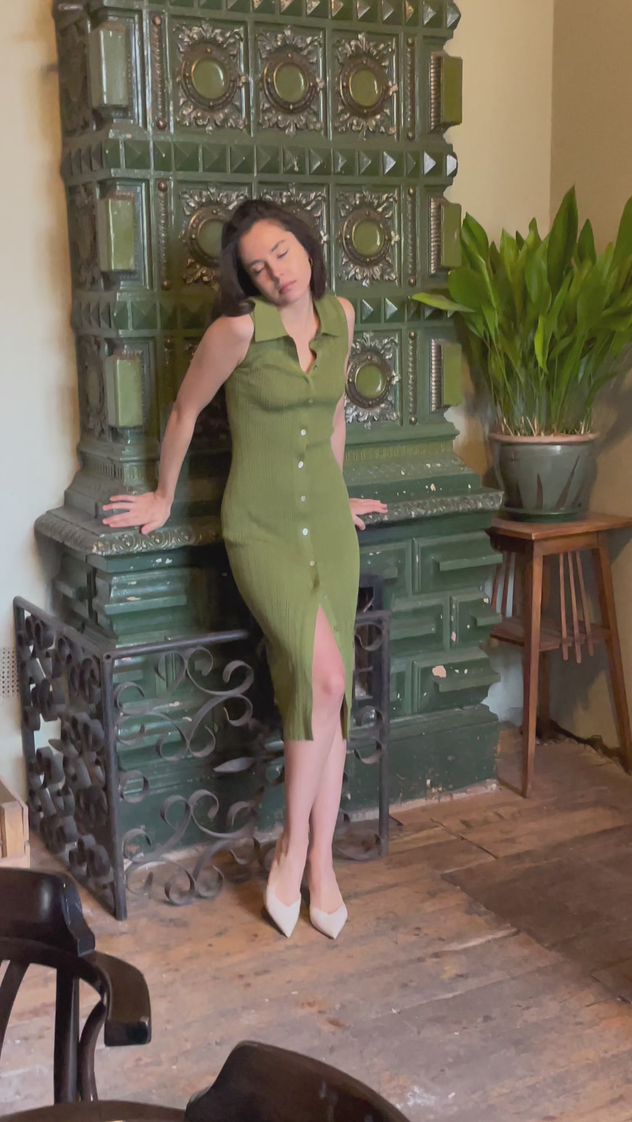 hello ronron DR027-OLV Joan Dress Olive