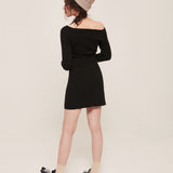 hello ronron | Camille Dress Black | Off-shoulder ribbed knit mini dress