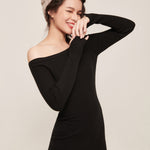 hello ronron | Camille Dress Black | Off-shoulder ribbed knit mini dress