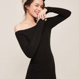 hello ronron | Camille Dress Black | Off-shoulder ribbed knit mini dress