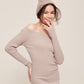 hello ronron | Camille Dress Taupe | Off-shoulder ribbed knit mini dress