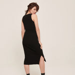 hello ronron | Angelique Dress Black | V-neck braided cable knit midi dress