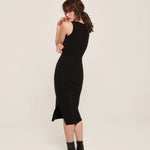 hello ronron | Angelique Dress Black | V-neck braided cable knit midi dress