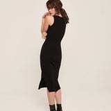 hello ronron | Angelique Dress Black | V-neck braided cable knit midi dress