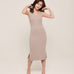 hello ronron | Angelique Dress Taupe | V-neck braided cable knit midi dress