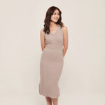 hello ronron | Angelique Dress Taupe | V-neck braided cable knit midi dress